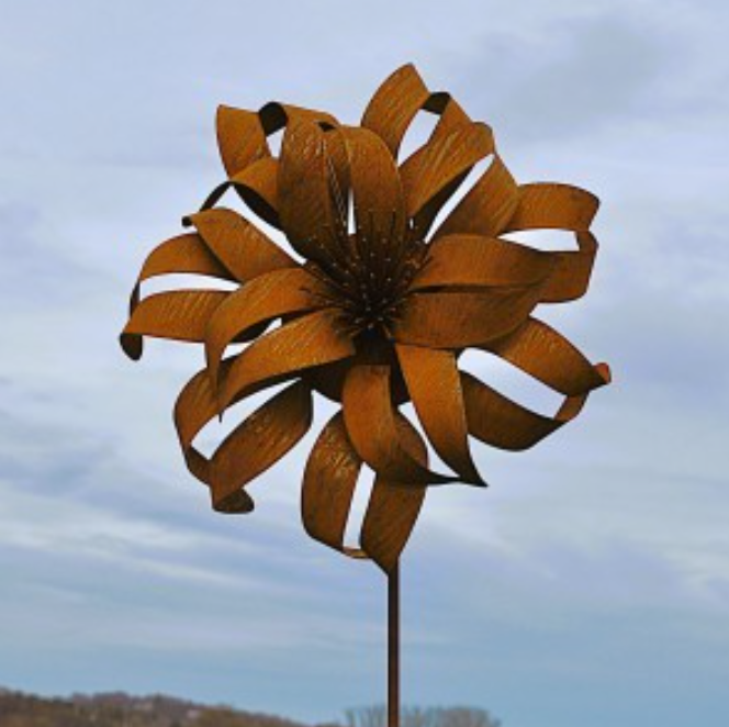 Piquet Fleur Métal Rouillé ø31cm H.130cm