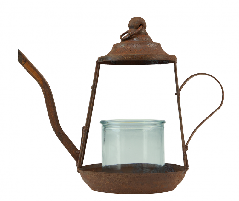 Photophore Théière en Métal rouillé et verre ø13cm x H.22cm