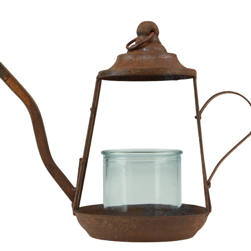 Photophore Théière en Métal rouillé et verre ø13cm x H.22cm