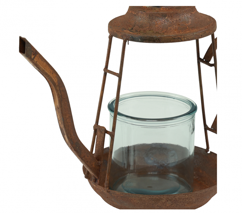 Photophore Théière en Métal rouillé et verre ø13cm x H.22cm – Image 2