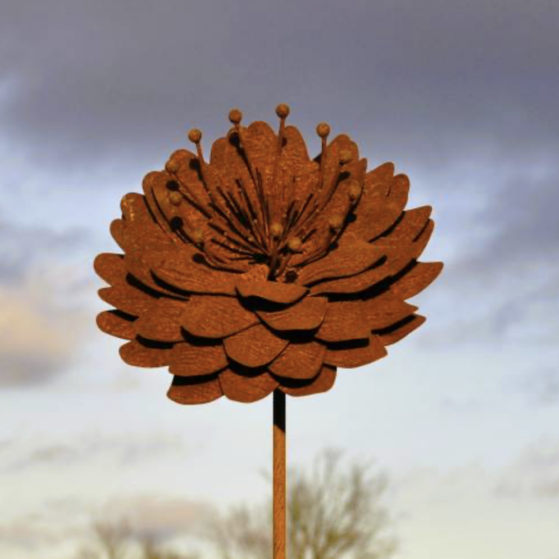 Piquet Fleur Métal Rouillé ø21cm H.150cm