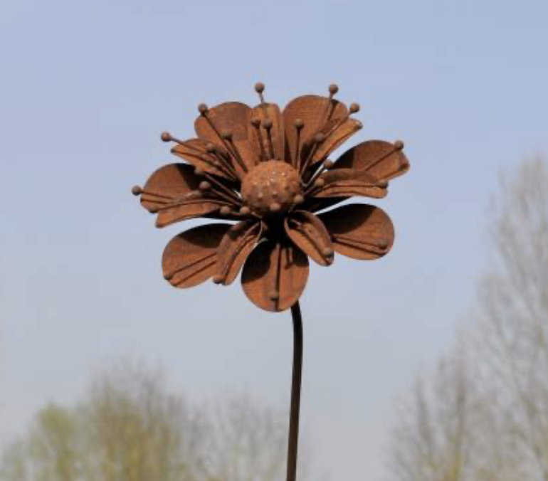Piquet Fleur Métal Rouillé ø22cm H.150cm