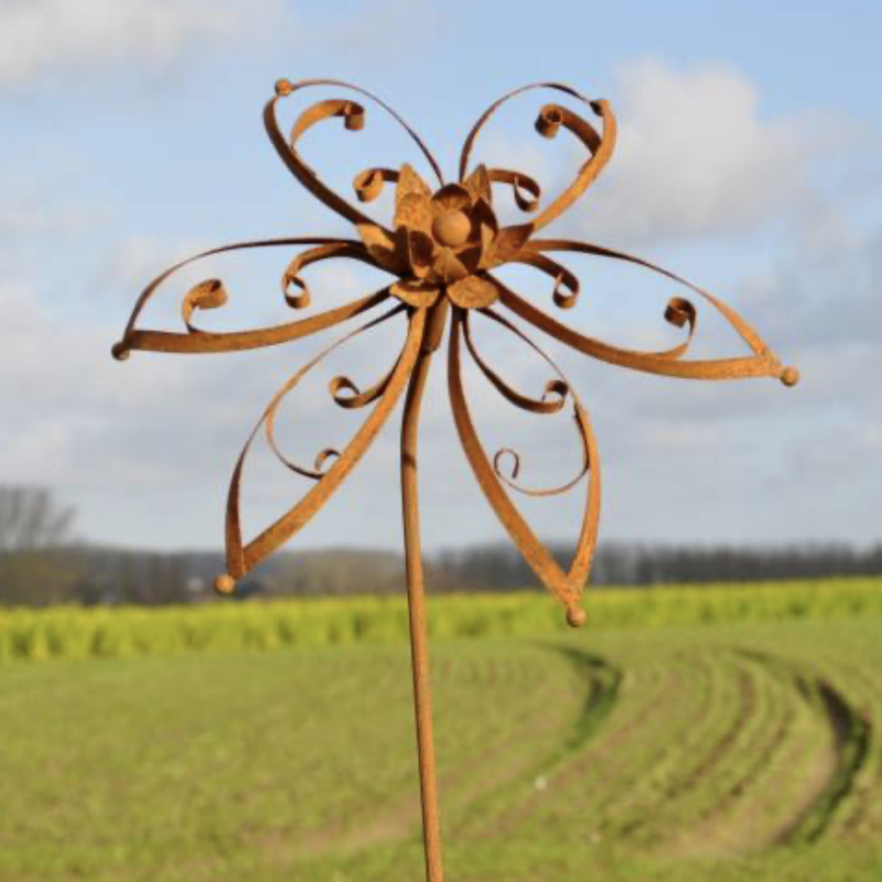 Piquet Fleur Métal Rouillé ø32cm H.136cm