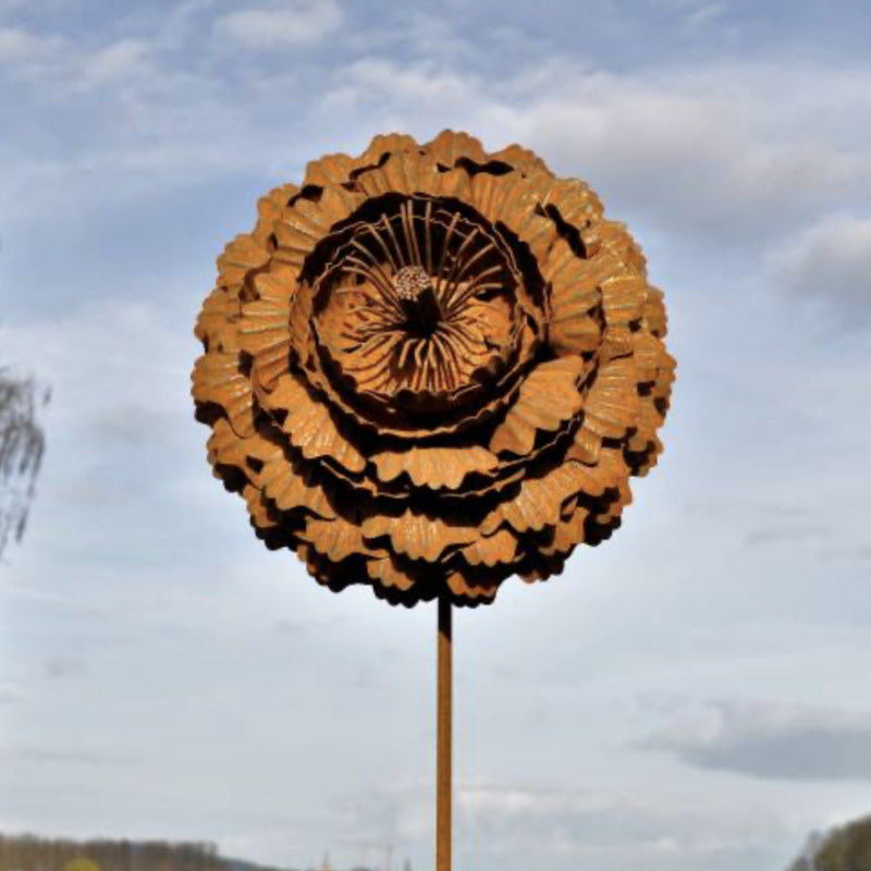 Piquet Fleur Métal Rouillé ø25cm H.155cm