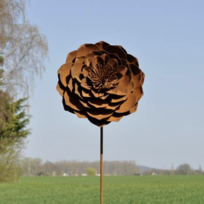 Piquet Fleur Métal Rouillé ø20cm H.150cm