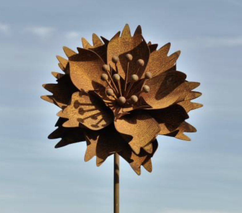Piquet Fleur Métal Rouillé ø22cm H.147cm