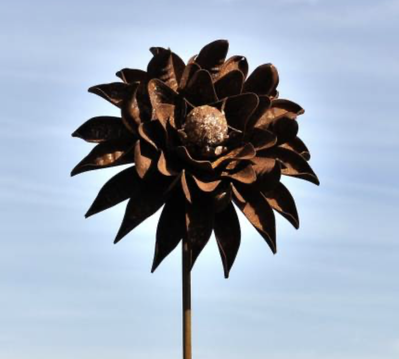 Piquet Fleur Métal Rouillé ø23cm H.147cm