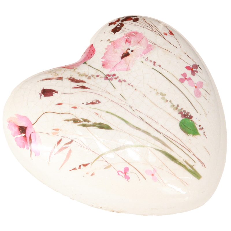 Coeur en Céramique Craquelée Floral 11x11cm