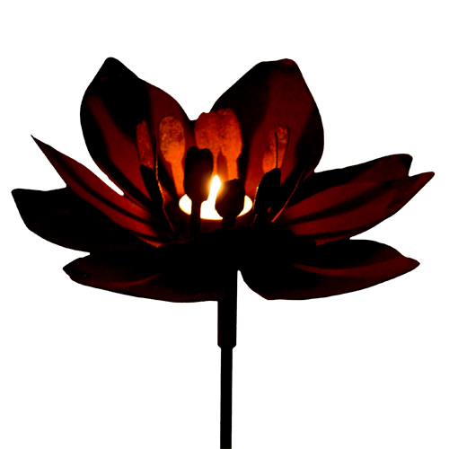 Piquet Fleur Photophore en Métal rouillé 23x120cm