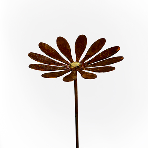 Piquet Fleur au Pistil Doré en Métal Rouillé ø18x120cm