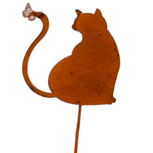 Piquet Chat avec Papillon en Métal Rouillé 65cm