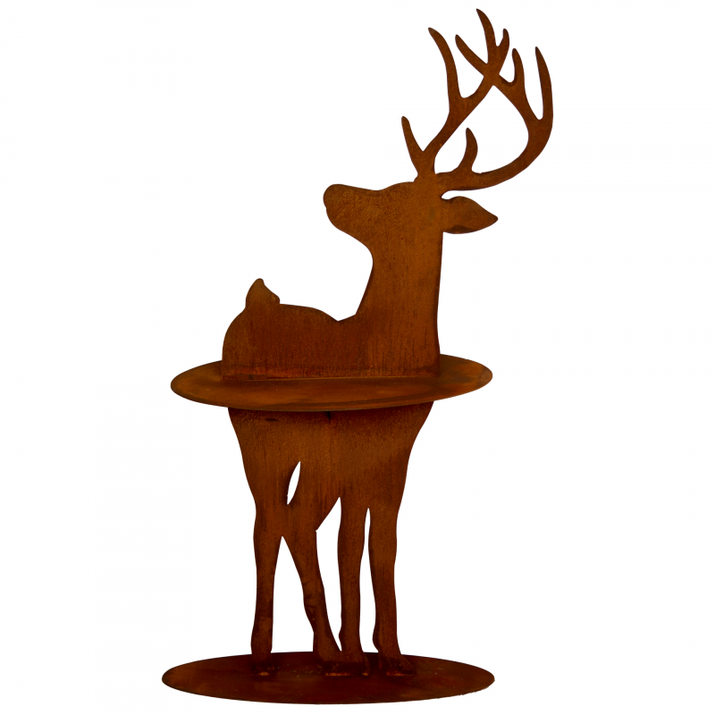 Table Cerf sur Socle en Métal Rouillé H.159cm