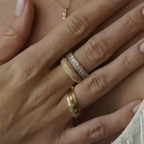 Bague Dorée Ajustable à l'Or Fin Pavage Strass Blanc