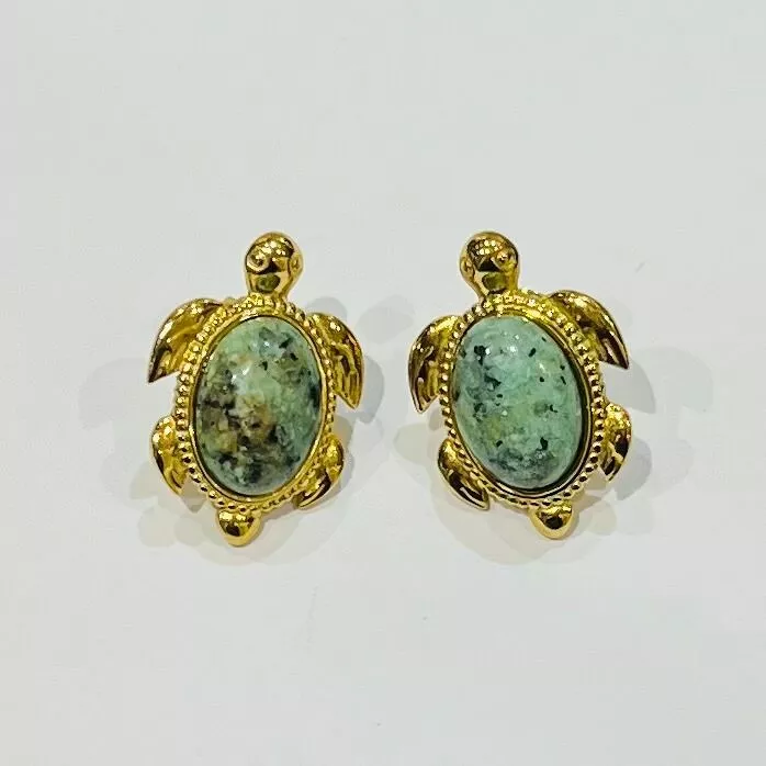 Boucles d'Oreilles Tortue Pierre Ovale Turquoise Esprit Ocean