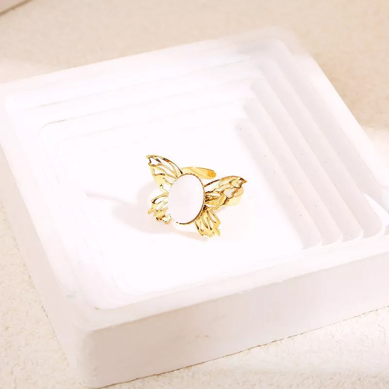 Bague Dorée Ajustable Papillon Pierre Blanche