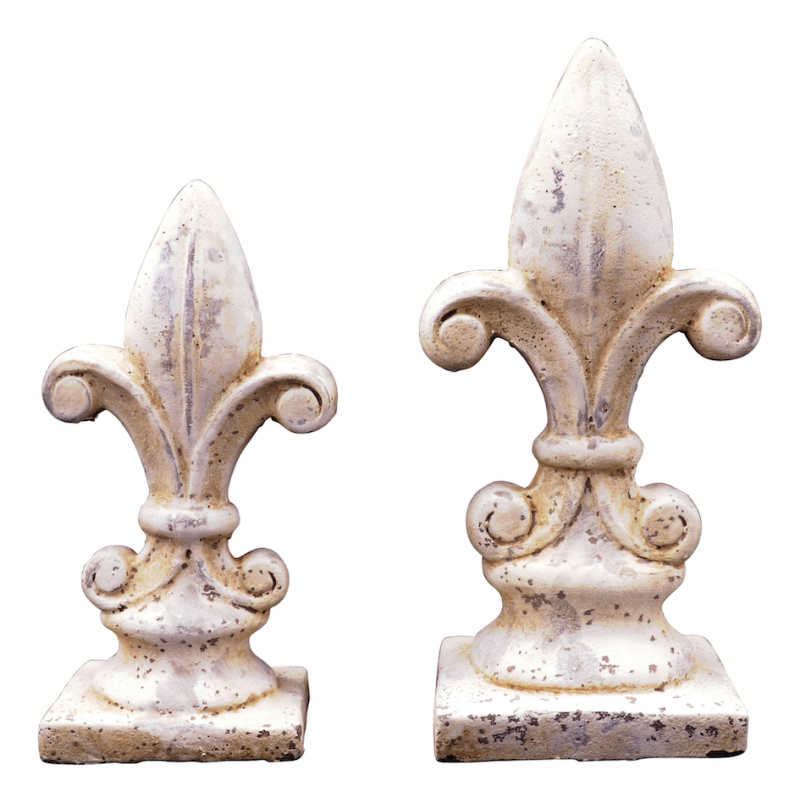 Ornement Fleur de Lys en Ciment Beige Vieilli 14,5x11,5x34cm – Image 2