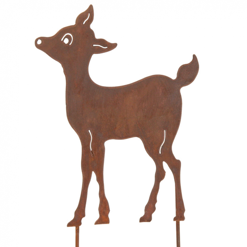 Piquet Faon en Métal Rouillé 27x34/50cm