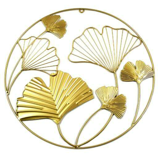 Cercle Mural de Gingko en Métal Doré ø40cm
