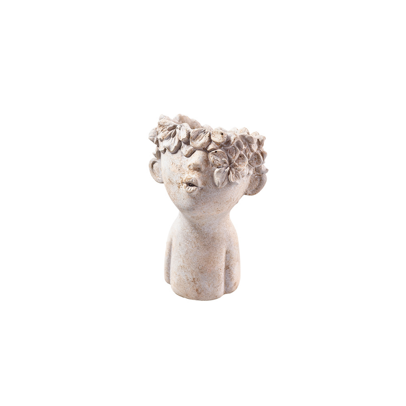 Cache Pot "Tête" en Céramique Gris Antique ø11,5xH.18cm