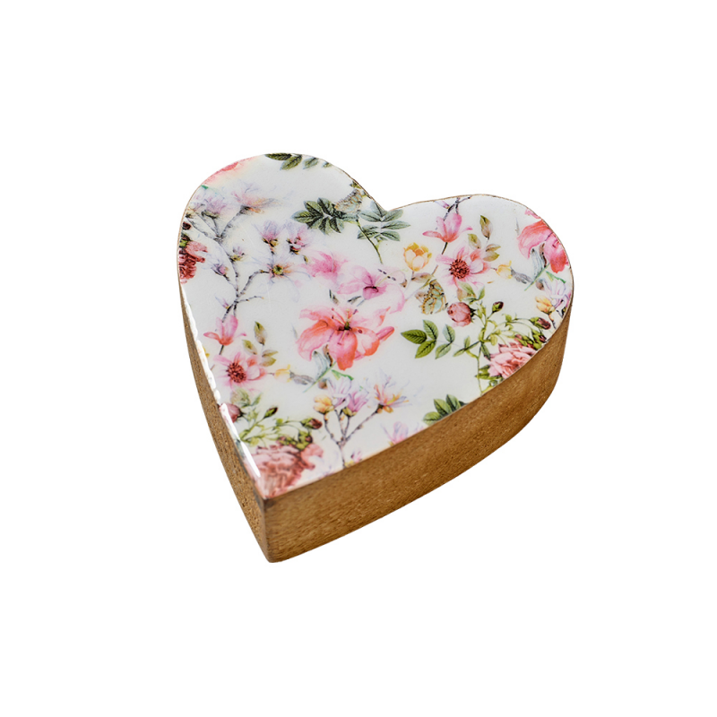 Coeur en Bois Fleuri à Poser 10cm