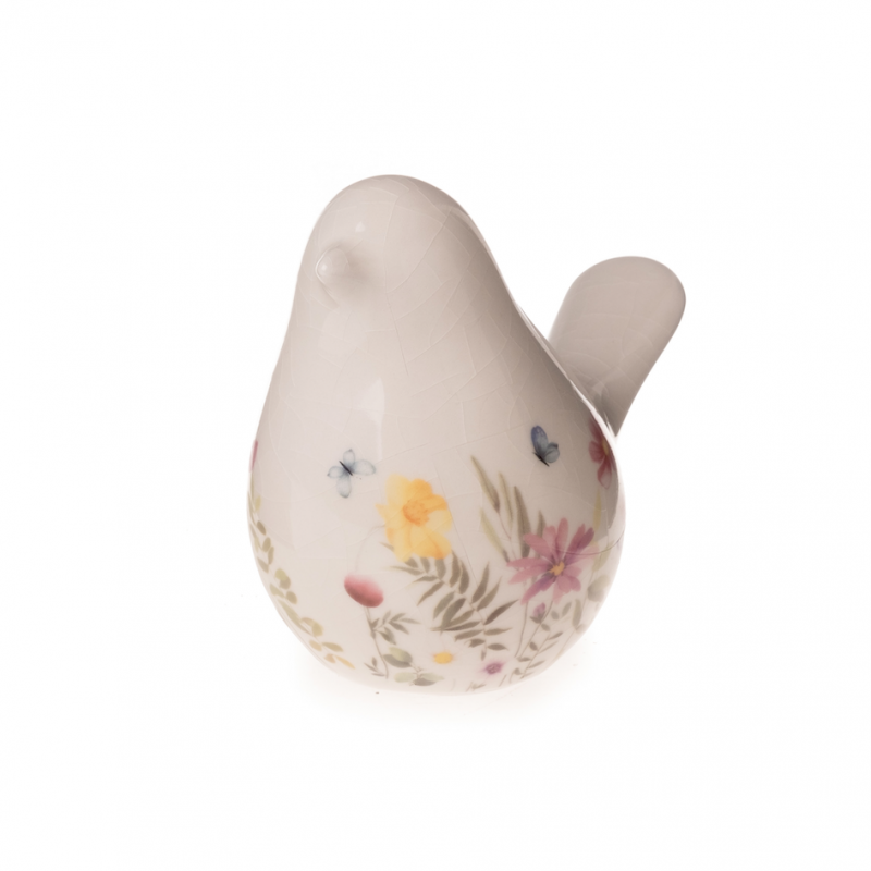 Oiseau en Céramique Blanche Fleurie 12,5x6,5x10cm