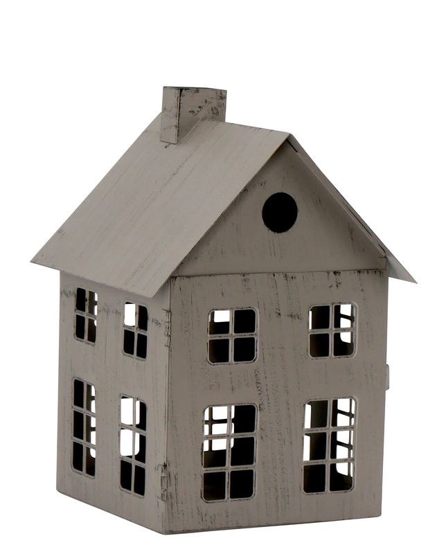 Maison en Métal Gris Antique 15x16x23cm