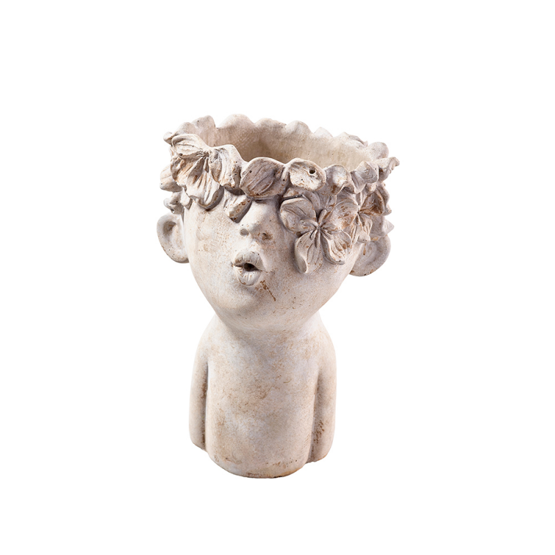 Cache Pot "Tête" en Céramique Gris Antique ø17,5xH.25,5cm