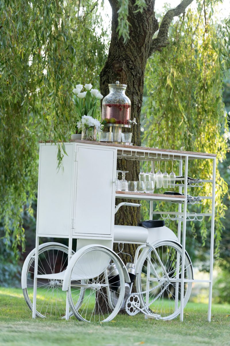 Bar Velo en Metal Blanc et Bois de Manguier Naturel 173x64xH.119cm
