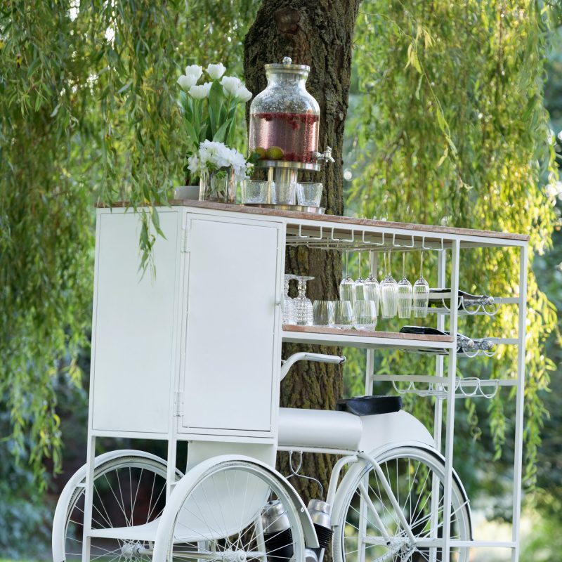 Bar Velo en Metal Blanc et Bois de Manguier Naturel 173x64xH.119cm