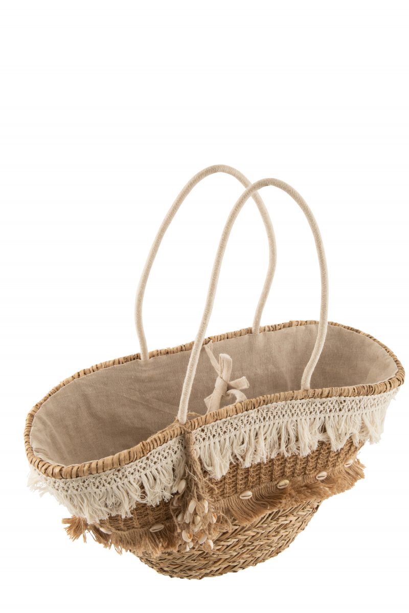 Sac De Plage Rotin Floches Jute Naturel/Ecru 48x30x45cm – Image 2