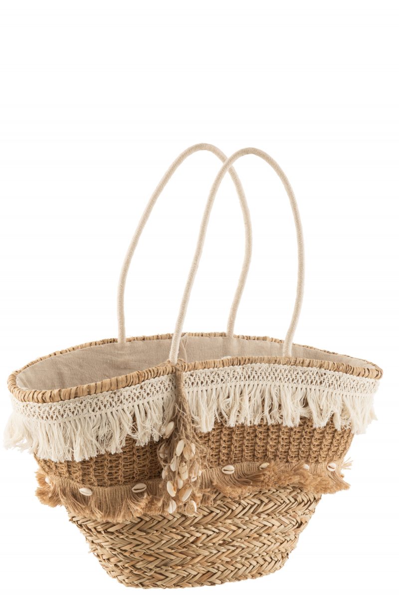 Sac De Plage Rotin Floches Jute Naturel/Ecru 48x30x45cm – Image 3