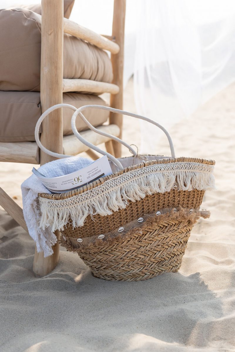 Sac De Plage Rotin Floches Jute Naturel/Ecru 48x30x45cm