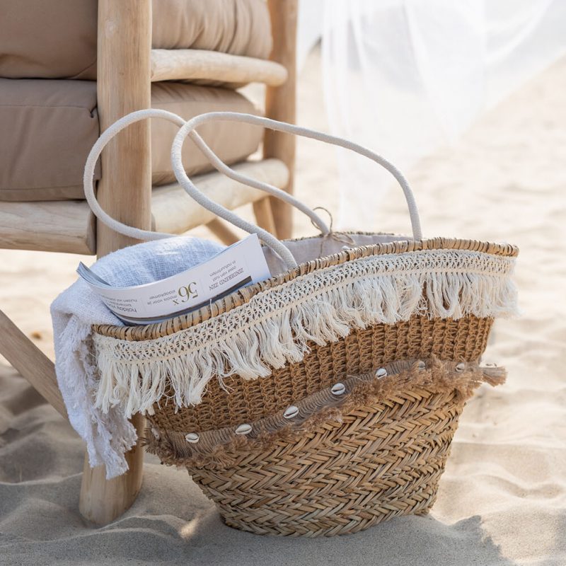 Sac De Plage Rotin Floches Jute Naturel/Ecru 48x30x45cm