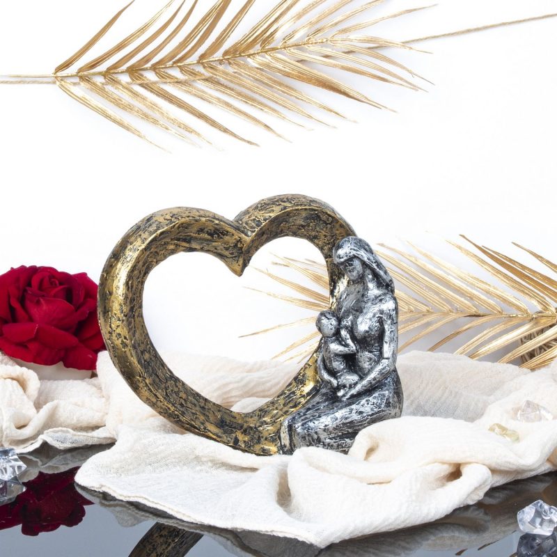 Sculpture Coeur avec une Maman et son Enfant en Polyrésine 21x17,5cm – Image 3