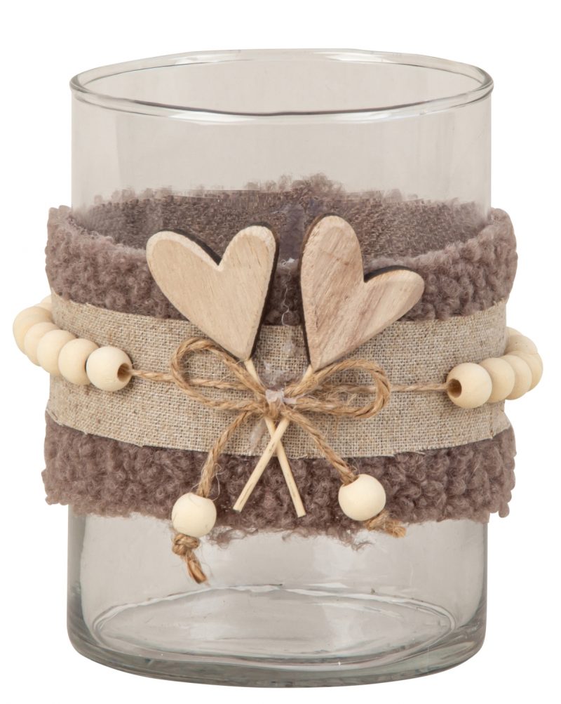 Photophore en Verre avec Décor Coeur et Perles ø10cm H.13cm