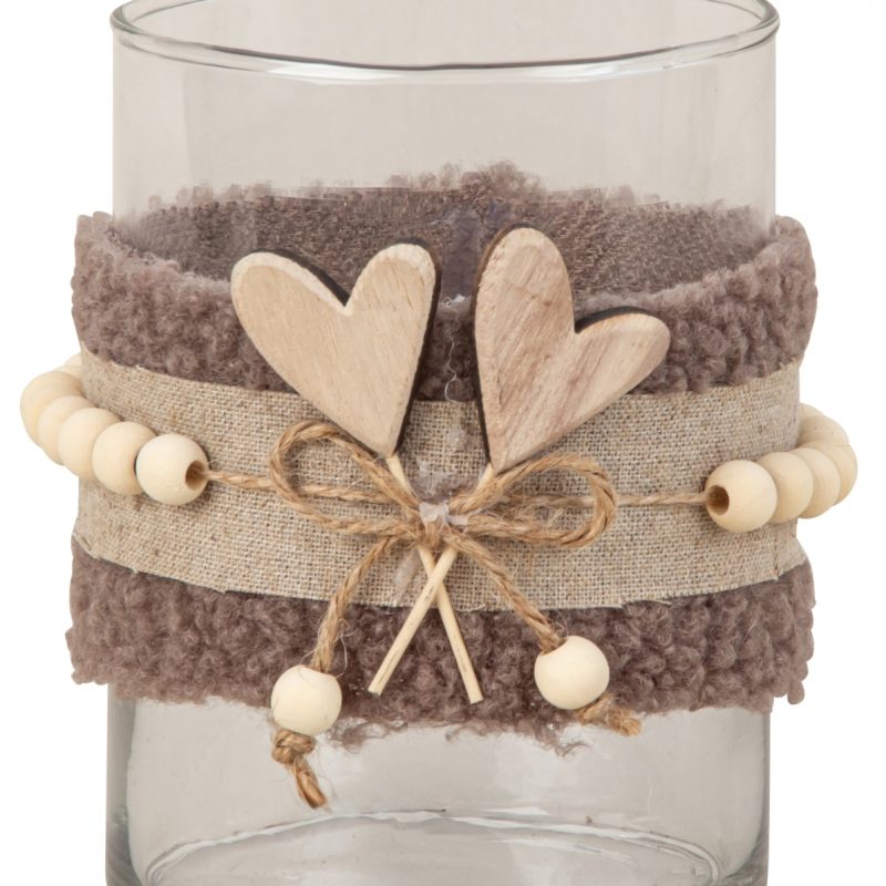 Photophore en Verre avec Décor Coeur et Perles ø10cm H.13cm