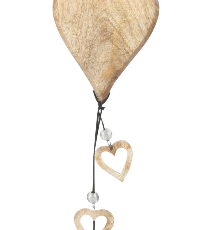 Pendentif de Coeurs en Bois et Perles 13x53cm