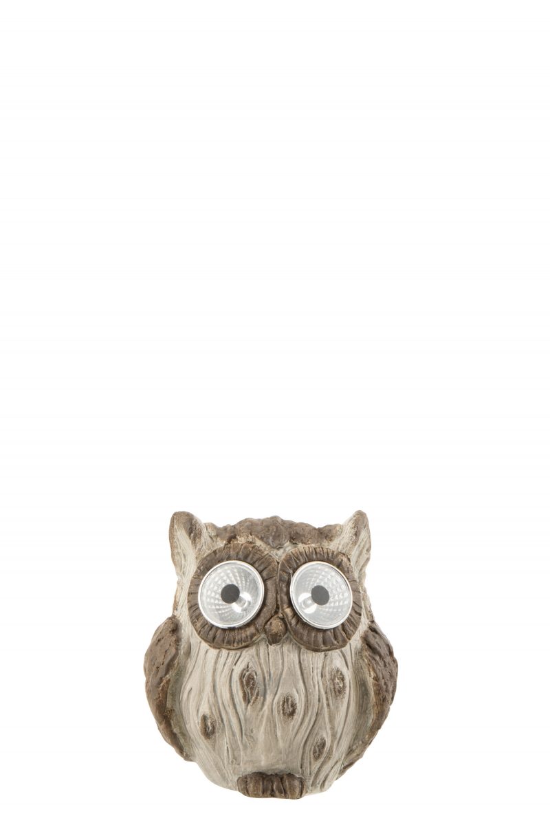 Hibou Solaire Ceramique Marron 13x10x14cm