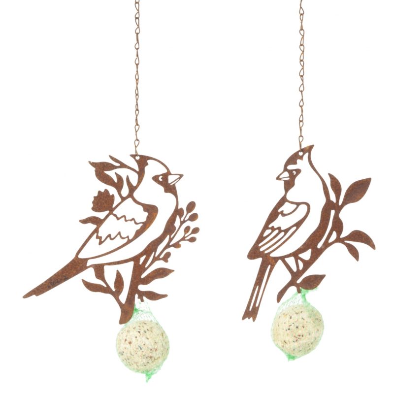 Pendentif Oiseau en Métal Rouillé avec Crochet pour Boule de Graisse H.18cm, 2 Modèles au Choix