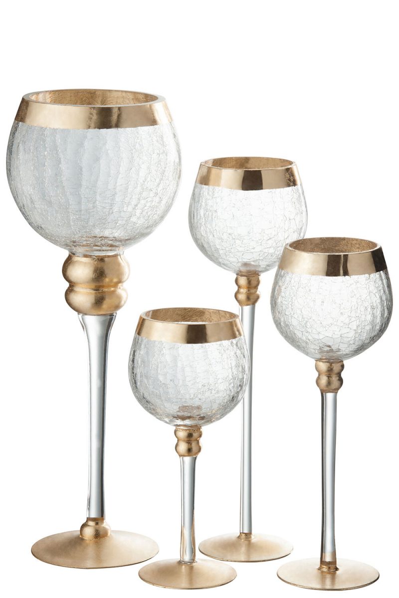 Bougeoir Boule Sur Pied Craquelé Verre Transparent/Or 9x9x29,5cm – Image 2