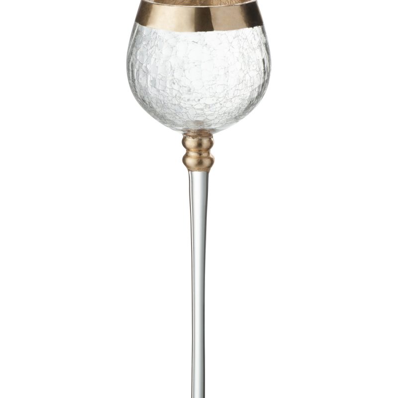 Bougeoir Boule Sur Pied Craquelé Verre Transparent/Or 9x9x29,5cm