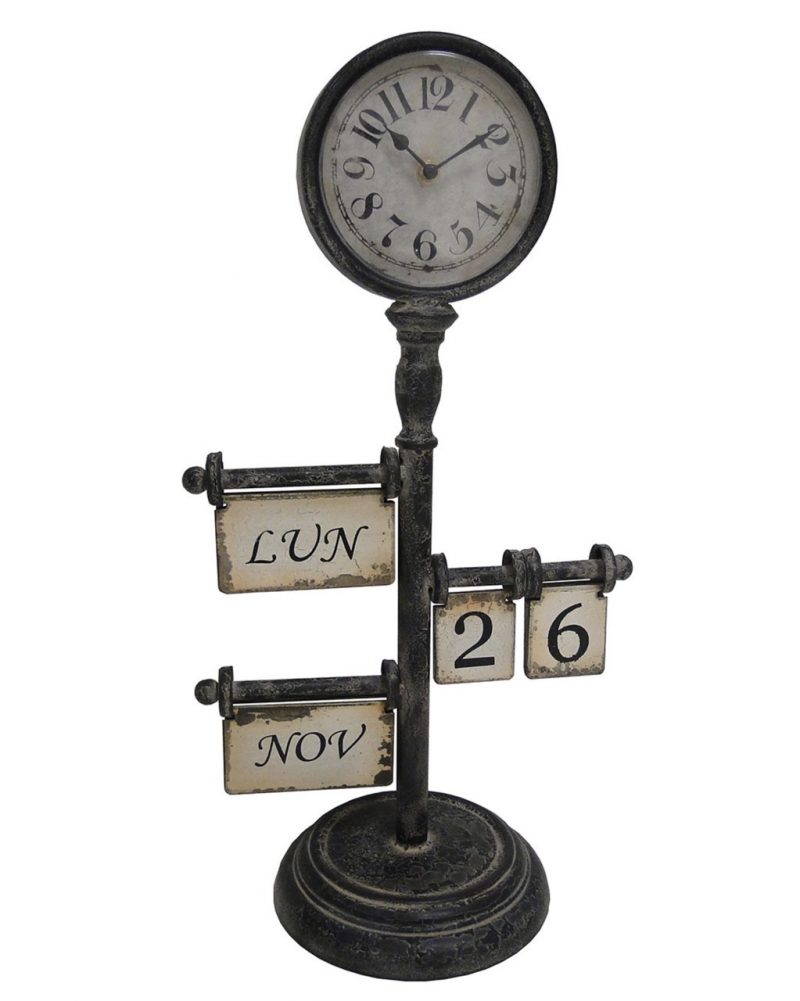 Horloge Calendrier à Poser en Métal et Verre 30x20x57,5cm