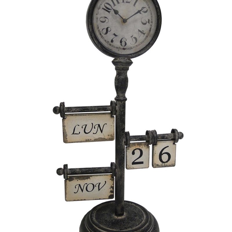 Horloge Calendrier à Poser en Métal et Verre 30x20x57,5cm