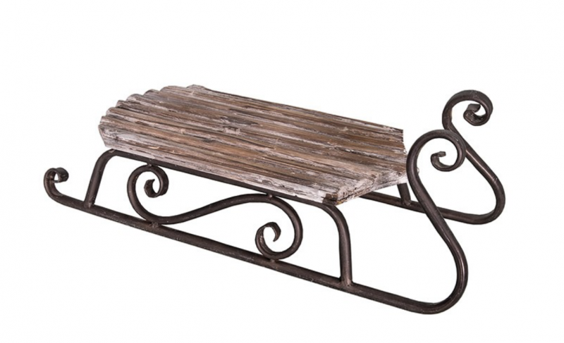 Luge Décorative en Métal Noir et Bois 17x42x15cm