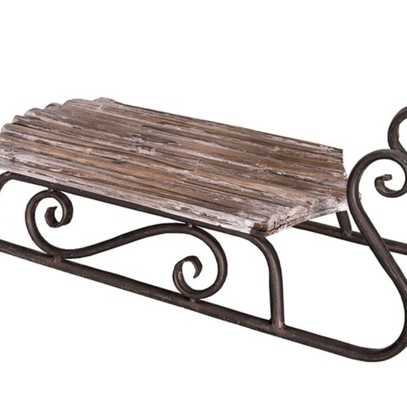 Luge Décorative en Métal Noir et Bois 17x42x15cm