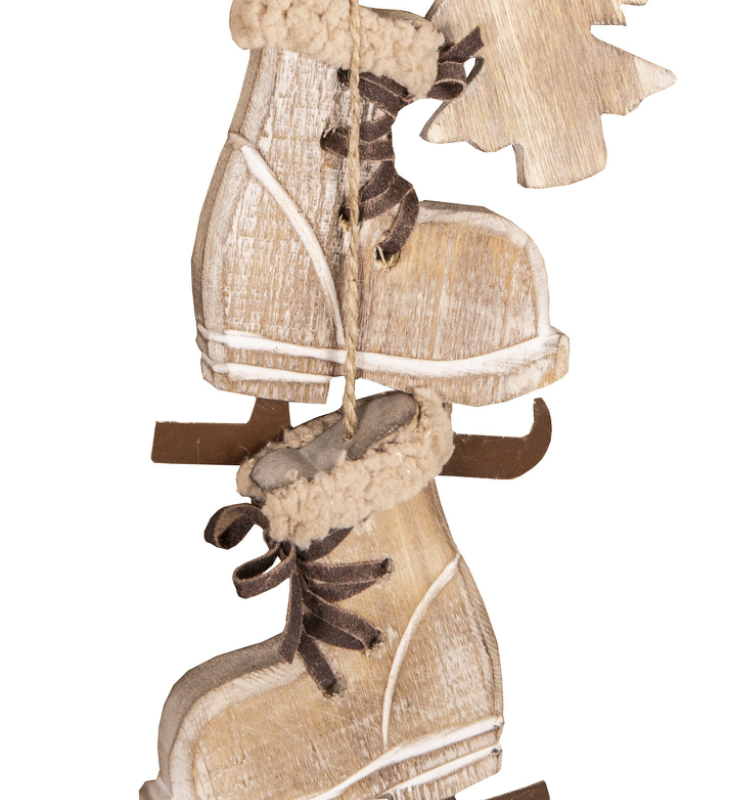Guirlande Patin à Glace avec Flocon et Sapin en Bois et Métal 1,5x8x39cm