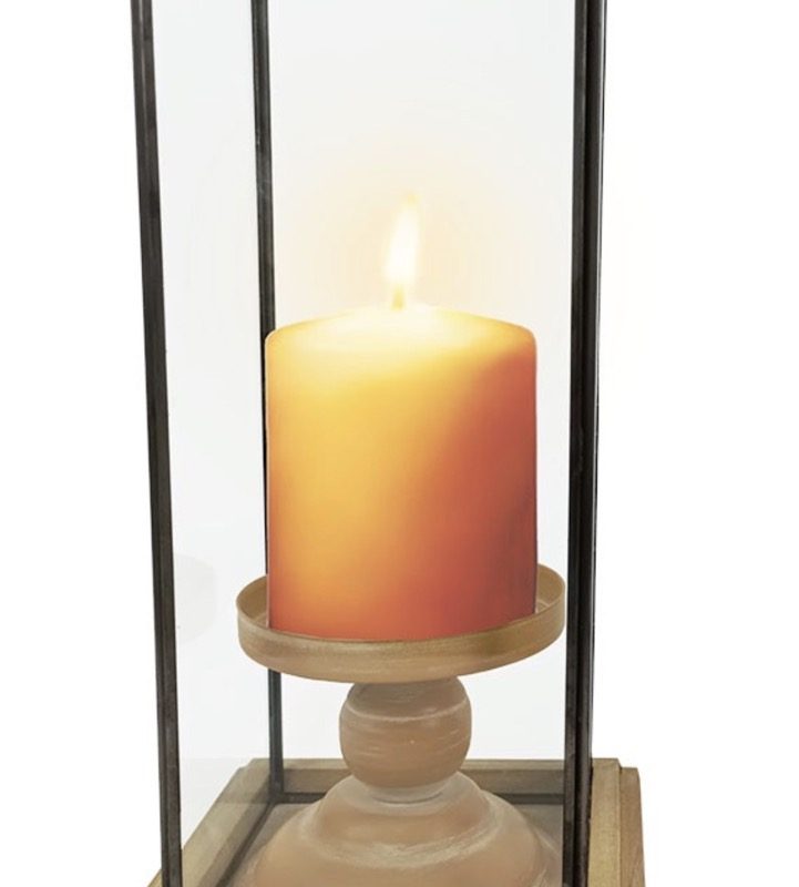 Photophore en Bois, Métal et Verre 13x13x28cm