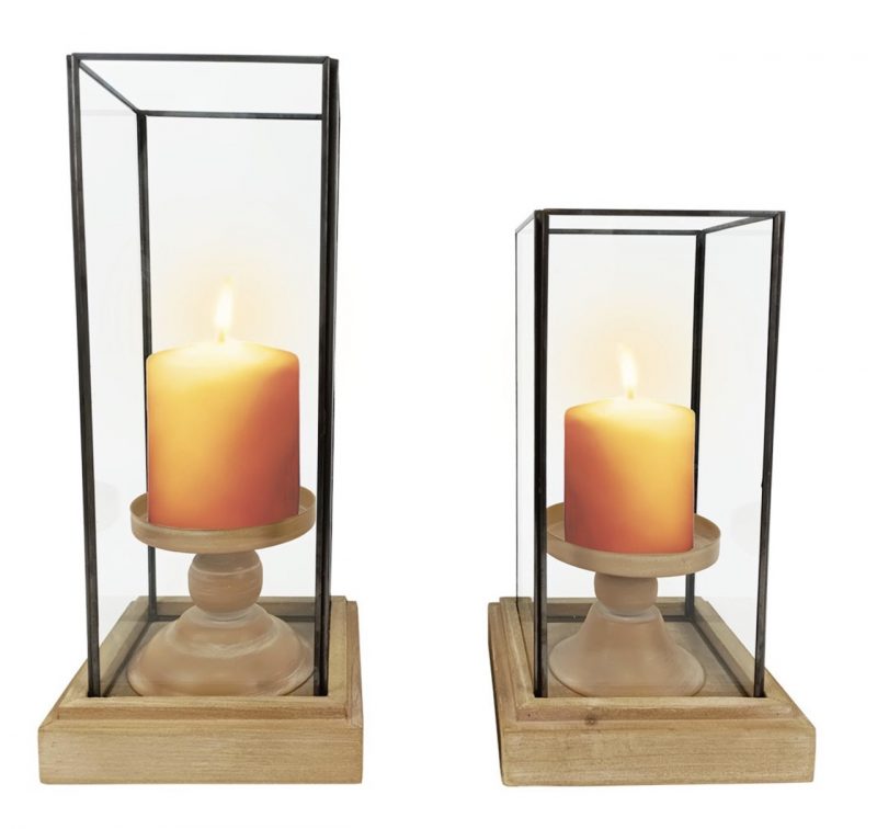 Photophore en Bois, Métal et Verre 13x13x28cm – Image 3