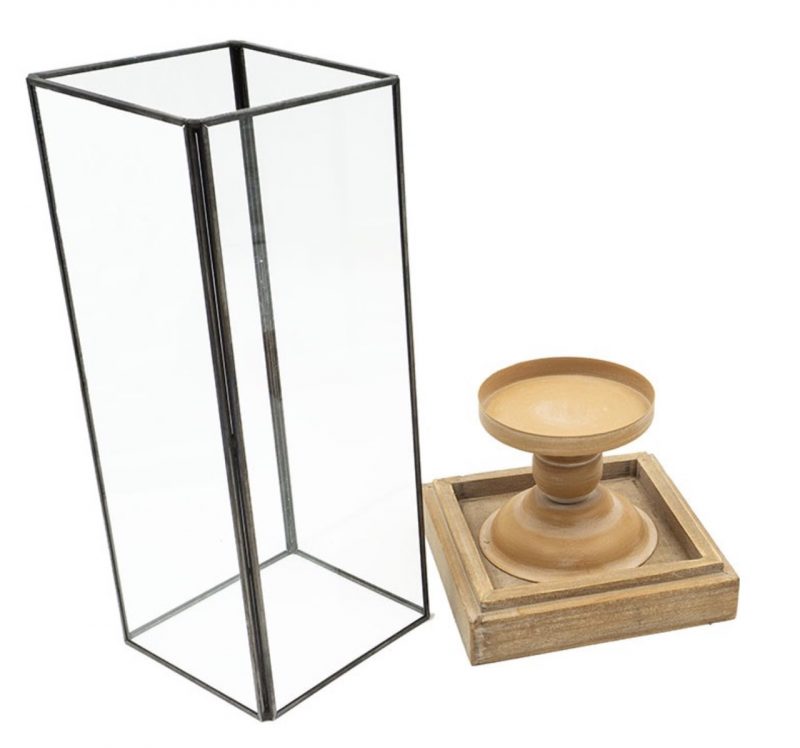 Photophore en Bois, Métal et Verre 13x13x28cm – Image 2