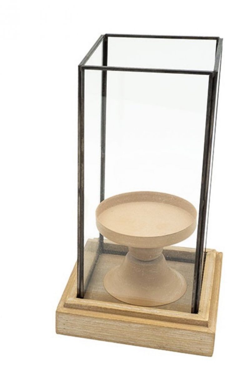 Photophore en Bois, Métal et Verre 13x13x23cm – Image 2